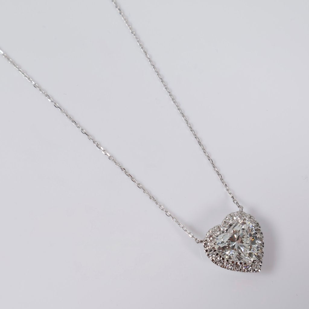 14K WG Lab Diamond Heart Set Jewelry / 3.05gr / 1mm / 18in / 3.50Ct Lab / VS / F