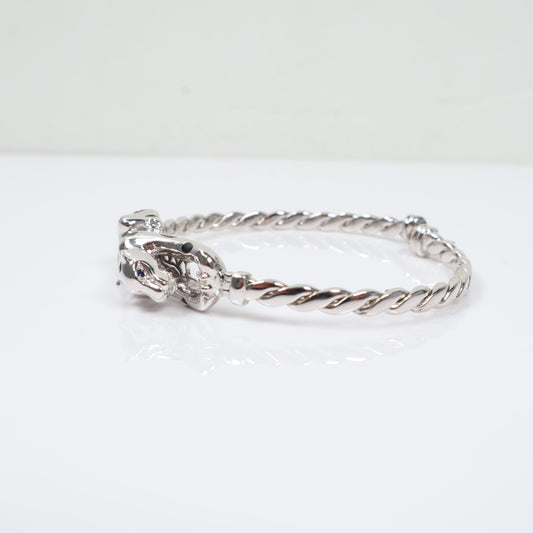 14K WG Diamond Leopard Bracelet / 17.9gr / Sz 16 / D-0.02Ct