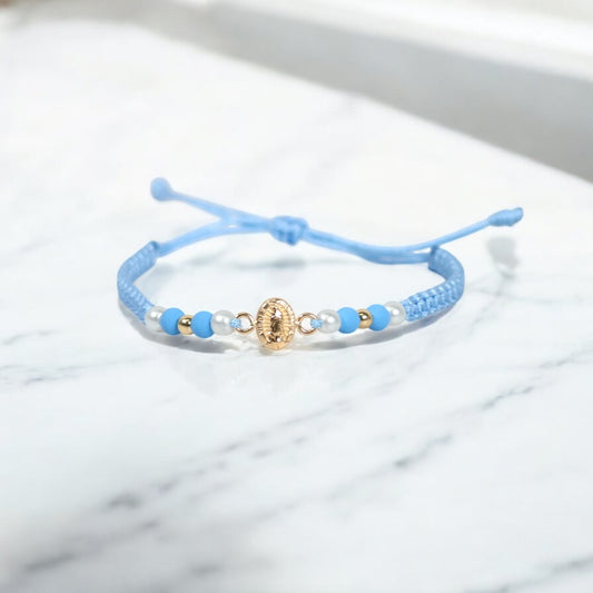18K YG Virgin Of Guadalupe - Smooth Balls Bracelet Tejido / 0.4gr / Adjustable /
