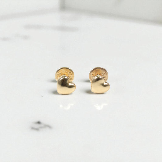 18K YG Heart Stud Earrings / 0.49gr / 6mm /