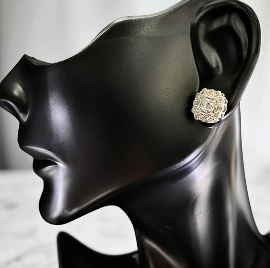 10K White Gold Diamond Baguette Square Stud Earrings 1Ct / 2.3gr