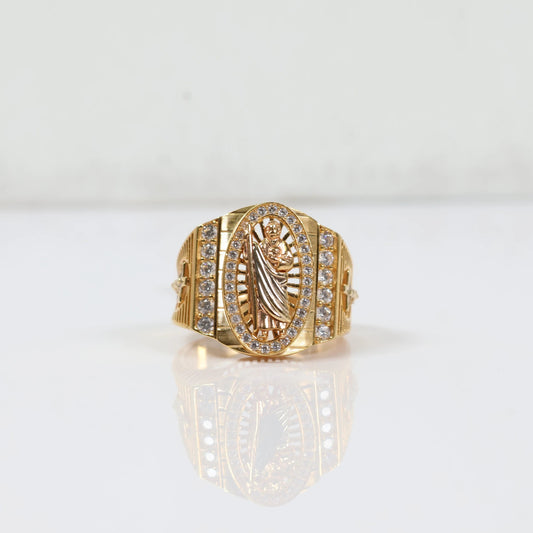 10K Three Colour Gold Saint Jude Ring With Zircons / 7.3gr / Size 9