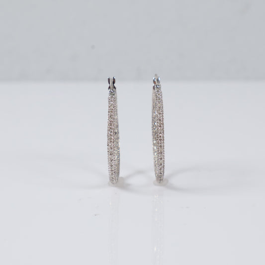 14K White Gold Circle Hoop Earrings / 5.3gr