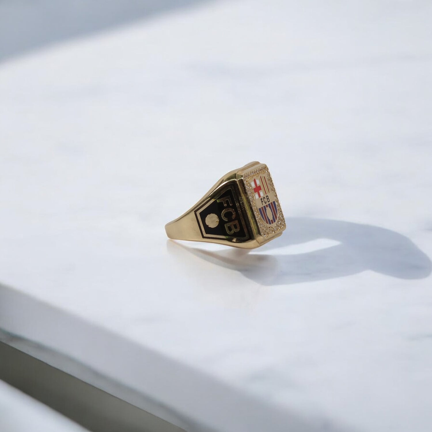 14K YG FCB Football Club Rings / 9.88gr / Sz 10 1/4 / White Zircons