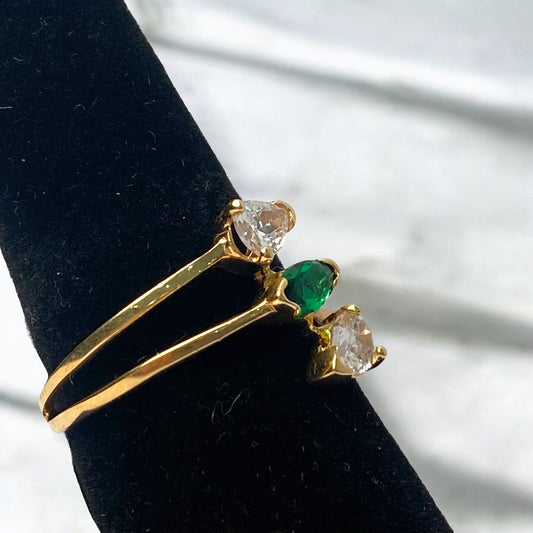 18K Yellow Gold Double Line Luxury Ring With Zircons / 3gr / Size 7.5