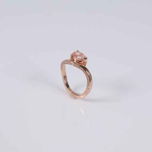 14K RG Lab Diamond Pear Cut Brilliant With Certificate Engagement Ring / 3.2gr / Sz 5 3/4 / 1.01Ct Lab Dia / Fancy Vivid / Pink / VS1