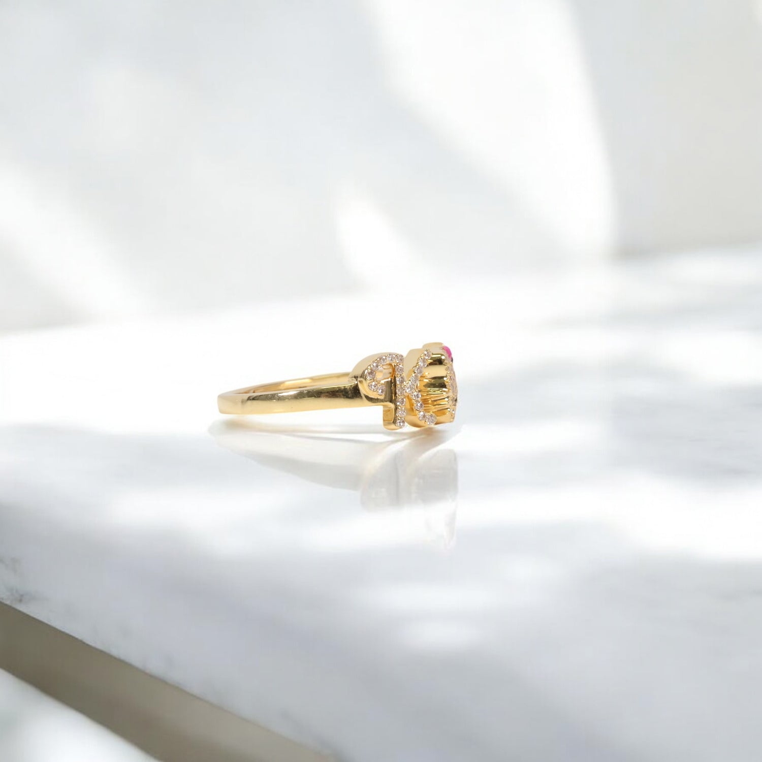 10K YG Diamond HK - Letter K Rings / 2.2gr / Sz 6.5 / 0.14Wt Dia