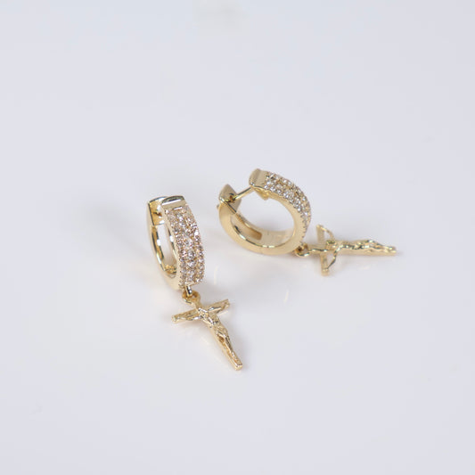10K YG Diamond Jesus Christ Hoop Earrings / 4.94gr /  / 0.4Ct Dia