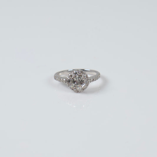 14K WG Diamond Round Luxury Duo Engagement Ring / 4.4gr / Sz 4 / 1Ct Dia
