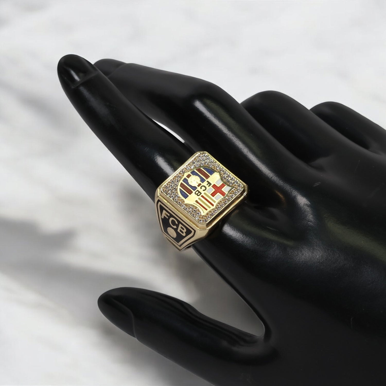 14K YG FCB Football Club Rings / 9.88gr / Sz 10 1/4 / White Zircons