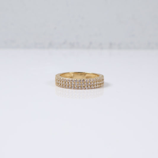 14K Yellow Gold Luxury Trio Engagement Ring With Zircons / 13gr / Size 7W/10M