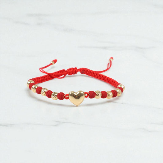 18K YG Heart-Diamond Cut Balls  Bracelet Tejido / 1.65gr / Adjustable /