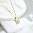 18K Yellow Gold Letter N With Crown Jewelry Set With Zircons / 2.93gr / 1.4mm / 20in