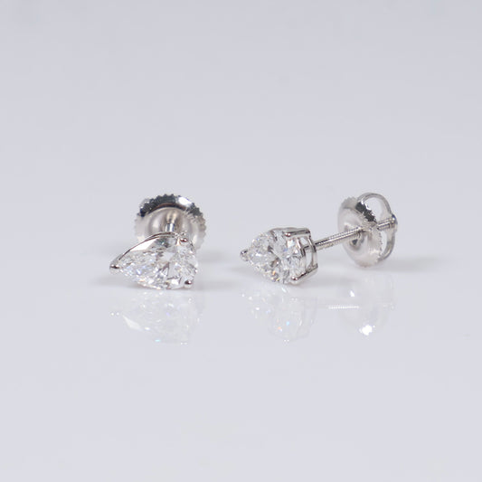 14K WG Lab Diamond Pear Cut Stud Earrings / 1gr / 7mm / 1 CTTW Lab VS / E-F