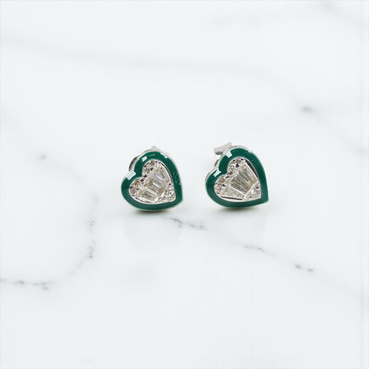 14K WG Diamond Heart Stud Earrings / 3gr / 8mm / D-0.40Ct