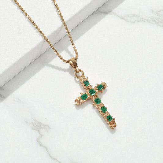 18K YG Cross Set Jewelry / 7.63 / 1.5mm / 18in / Emerald