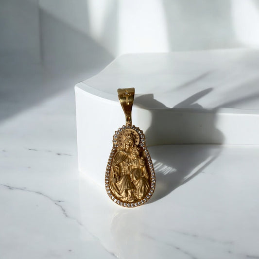 18K Yellow Gold Virgen Del Carmen Pendant With Zircons / 11gr