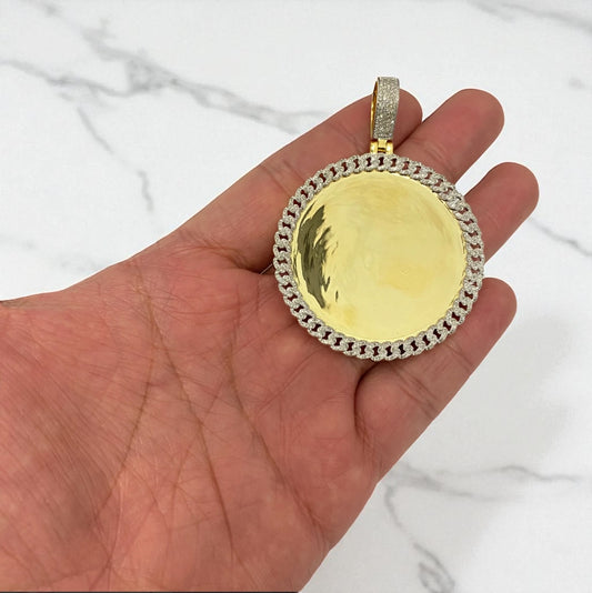 10K Yellow Gold Memorial Cuban Fabric Pendant 1.12Ct Lab Dia / 17.3gr / 2.6-1.9in