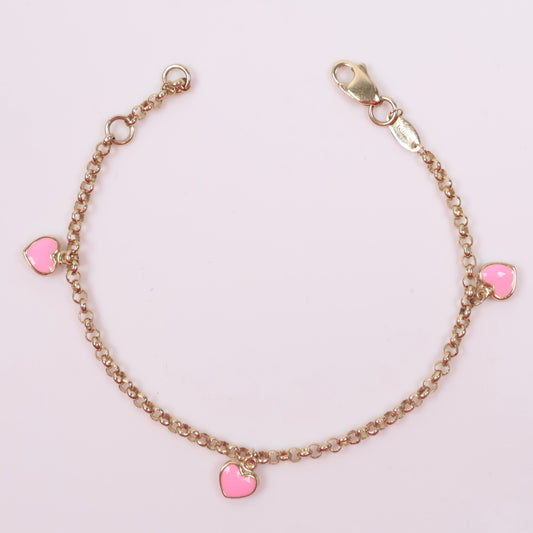 14K YG Pink Little Hearts Bracelet / 2.5gr / 2mm / 6in /