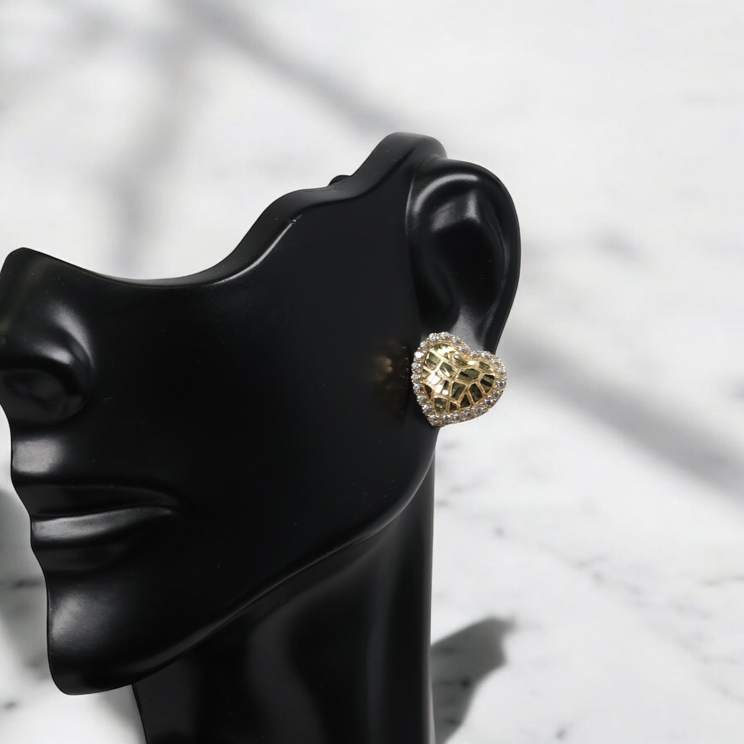 14K YG Luxury Heart Stud Earrings / 2.51gr / 13mm /
