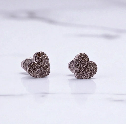 14K White Gold Diamond Heart Stud Earrings 0.85Ct / 3.1gr