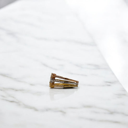 18K Three Colour Gold Three-Lines Bows Ring With Zircons / 4.1gr / Size 6.5