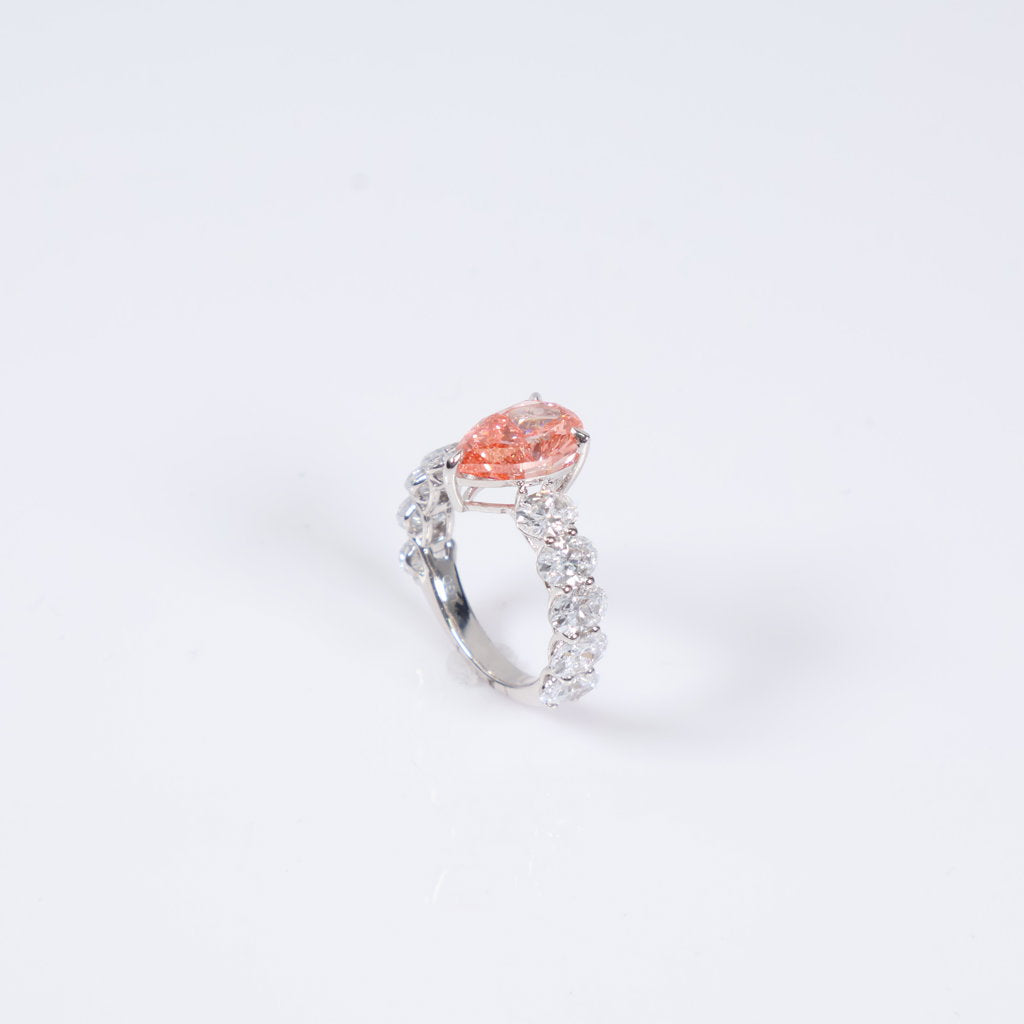 14K WG Lab Diamond Pear Brilliant Engagement Ring / 4.16gr / Sz 6 / 6.65Ct Lab / VS / F