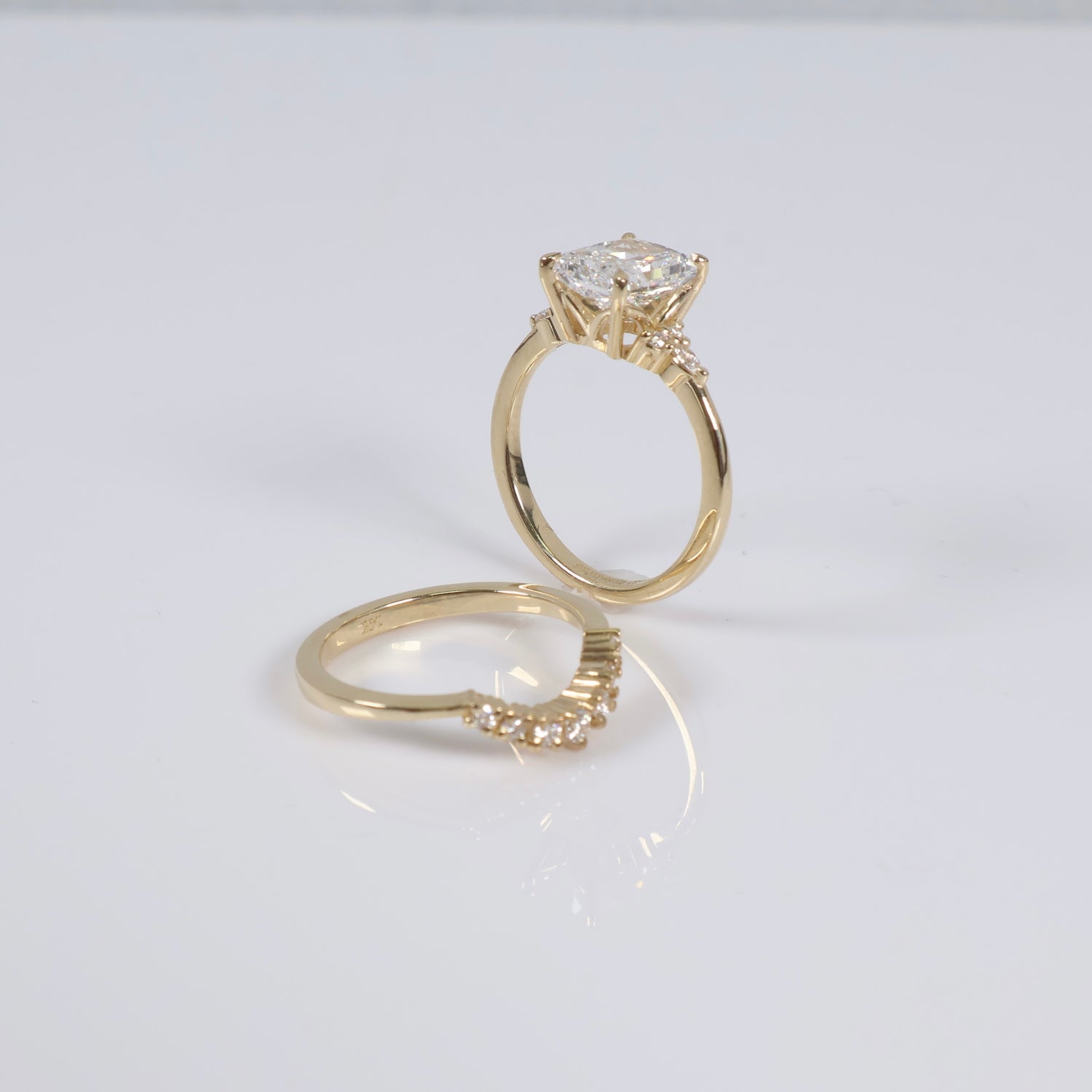 14K YG Lab Duo Diamond Cut Cornered Brilliant Engagement Ring / 5.96gr / Sz 6 3/4 / 2.51Ct Lab Dia / E / VS1