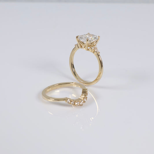 14K YG Lab Duo Diamond Cut Cornered Brilliant Engagement Ring / 5.96gr / Sz 6 3/4 / 2.51Ct Lab Dia / E / VS1