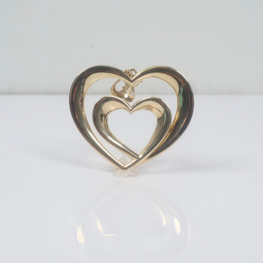 14K YG Double Heart Pendant / 6.7gr / 1.7in /