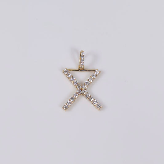 14K YG Lab Diamond Letter X Pendant / 1.27gr / 1in / 0.60 CTTW Lab VS / E-F