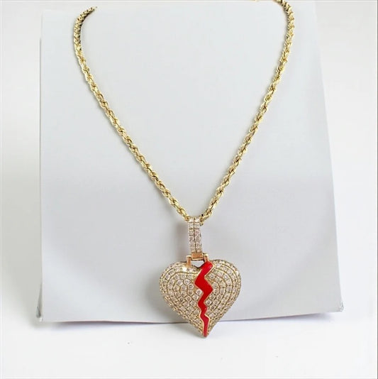 14K Yellow Gold Broken Heart Pendant With Diamonds / 2.64Ct Dia / 7.2gr
