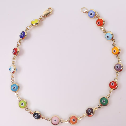 14K YG Evil Eye Bracelet / 4.1gr / 2mm / 8in /