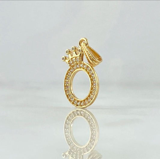 18K Yellow Gold Letter O With Crown Pendant With Zircons / 1.42gr / 1in