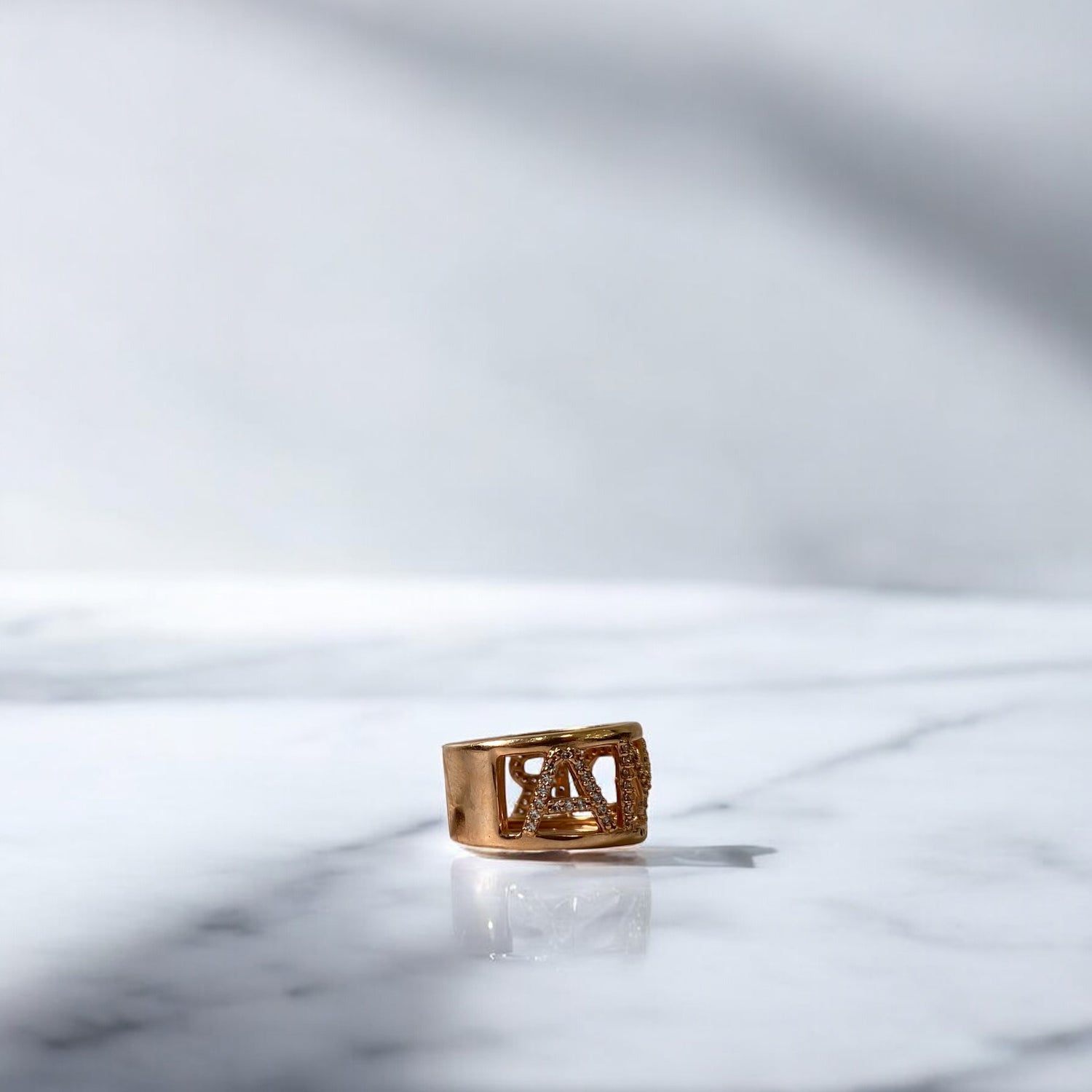 18K Rose Gold Amor Ring With Zircons / 7.5gr / Size 6