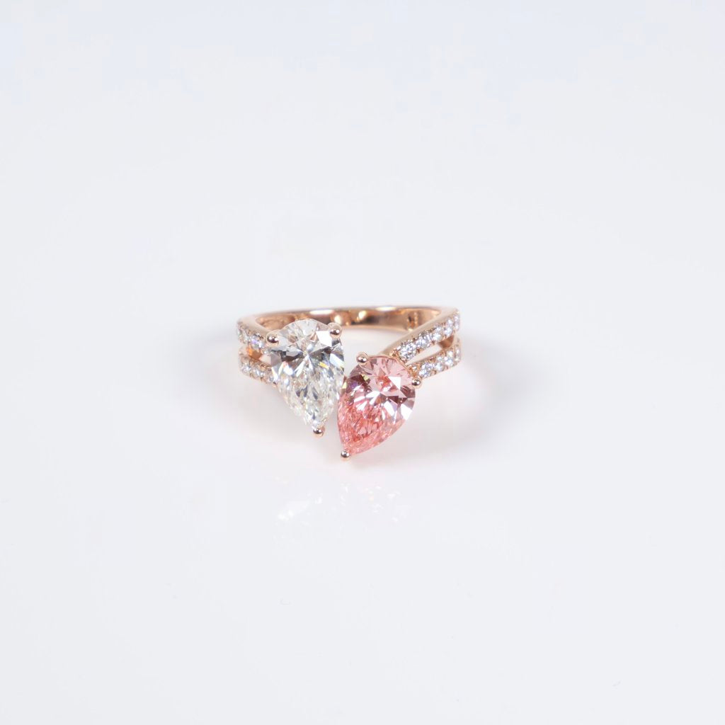14K RG Lab Diamond Double Pear Cut Engagement Ring / 2.82gr / Sz 6.5 / 3.56Ct Lab / VS / F