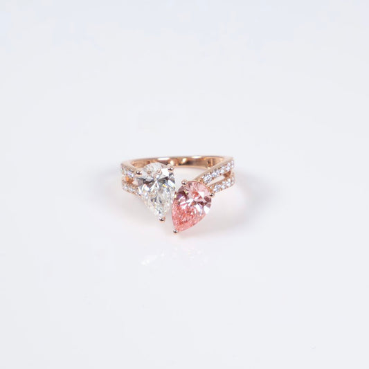 14K RG Lab Diamond Double Pear Cut Engagement Ring / 2.82gr / Sz 6.5 / 3.56Ct Lab / VS / F