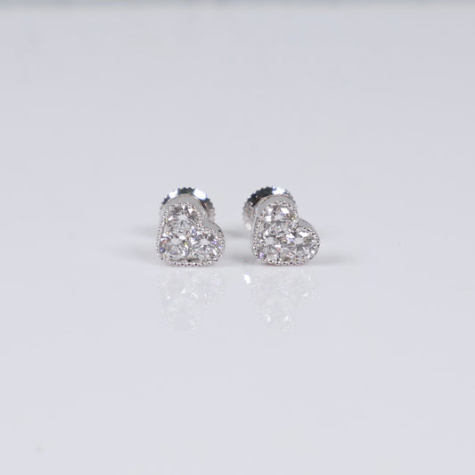 14K WG Lab Diamond Heart Stud Earrings / 1.86gr / 8mm / 1 CTTW Lab VS / E-F