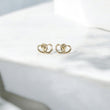 14K YG Double Heart Stud Earrings /  / 12mm /