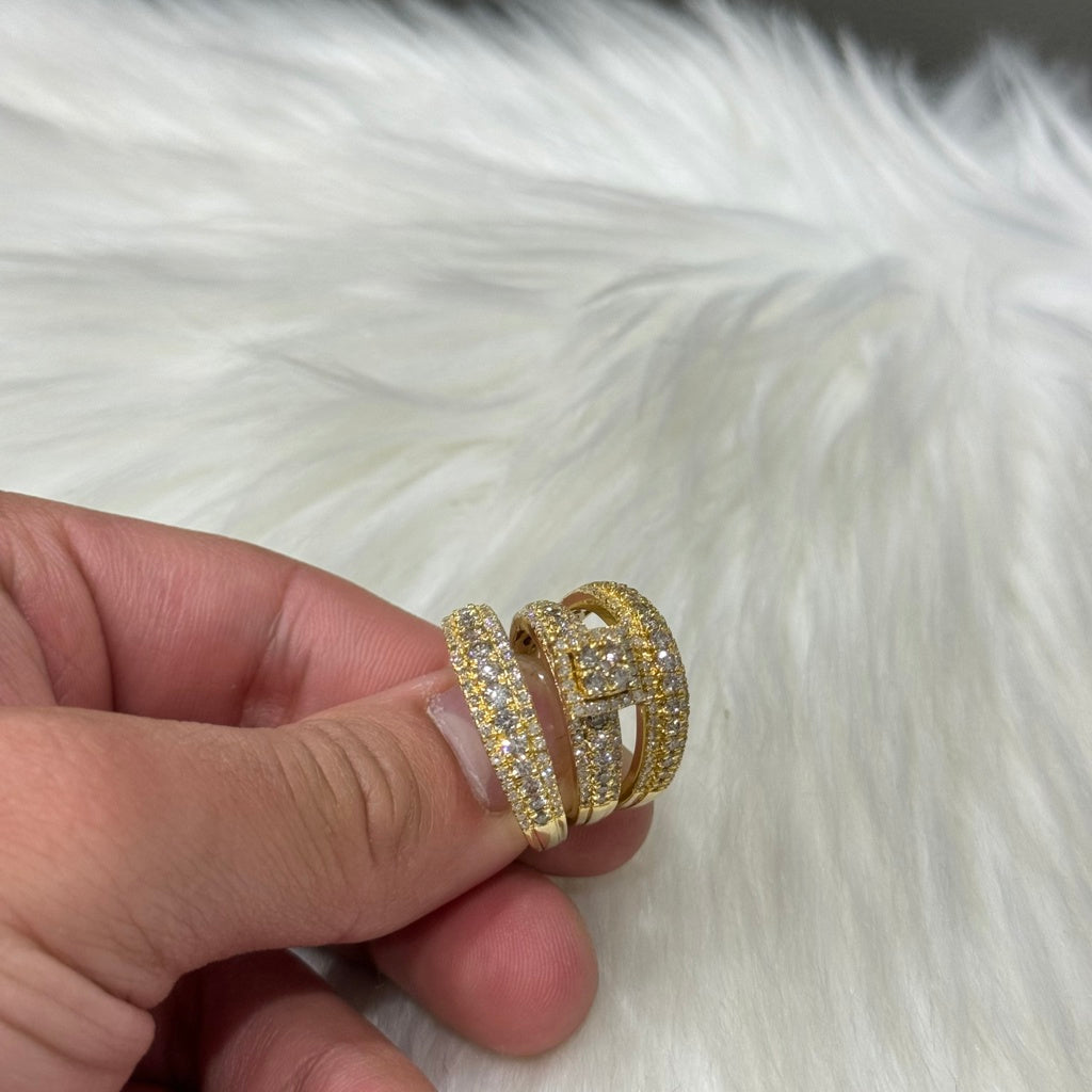 10K Yellow Gold Diamond Fashion Trio Engagement Ring 2.59Ct Dia / 12.5gr / Size 7W/10M