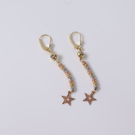 14K Three Colour Gold Circle-Star Stud Earrings / 3.5gr