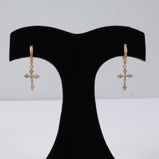 10K YG Diamond  Cross Hoop Earrings / 3.3gr /  / 0.63Ct Dia