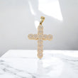 14K YG Big Cross Pendant / 6.3gr / 2.1in / White Zircons