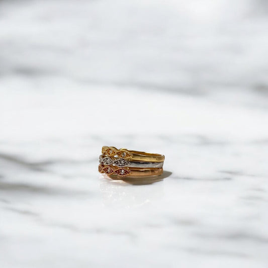 18K Three Colour Gold Three Line Eyes Ring With Zircons / 5.1gr / Size 8.5