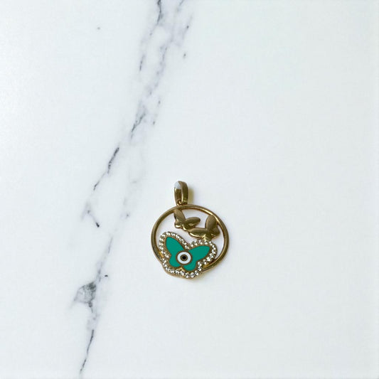 14K Yellow Gold Butterflies Pendant With Zircons / 1.5gr / 0.8in