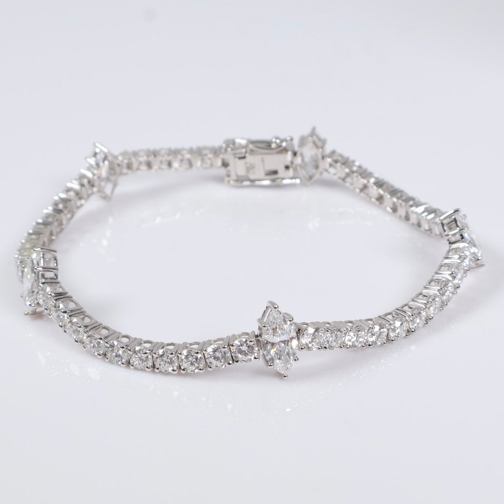 14K WG Lab Diamond Tennis - Marquise Cut Bracelet / 9.3gr / 3mm / 6.5in / 7.12Ct Lab / VS / F