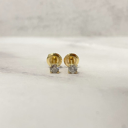 14K Yellow Gold Diamond Solitaire Round Stud Earrings 0.50Ct Dia / 0.85gr / 4mm