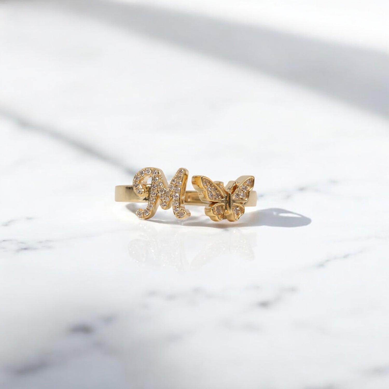 10K YG Diamond Butterfly - Letter X Rings / 2.22gr / Sz 7 / 0.09Wt Dia