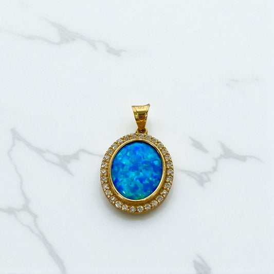 14K Yellow Gold Bluestone Pendant With Zirconia / 2gr