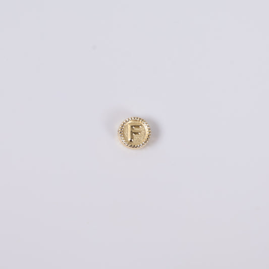 18K YG Letter F Mate  Bordered Circle Ironwork / 0.37gr / 8mm /